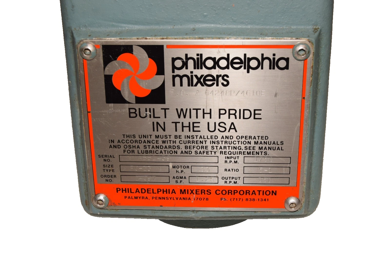 Philadelphia Portable Mixer Tank Agitator PG-13 1/3hp 350rpm 3ph Lightnin NOS