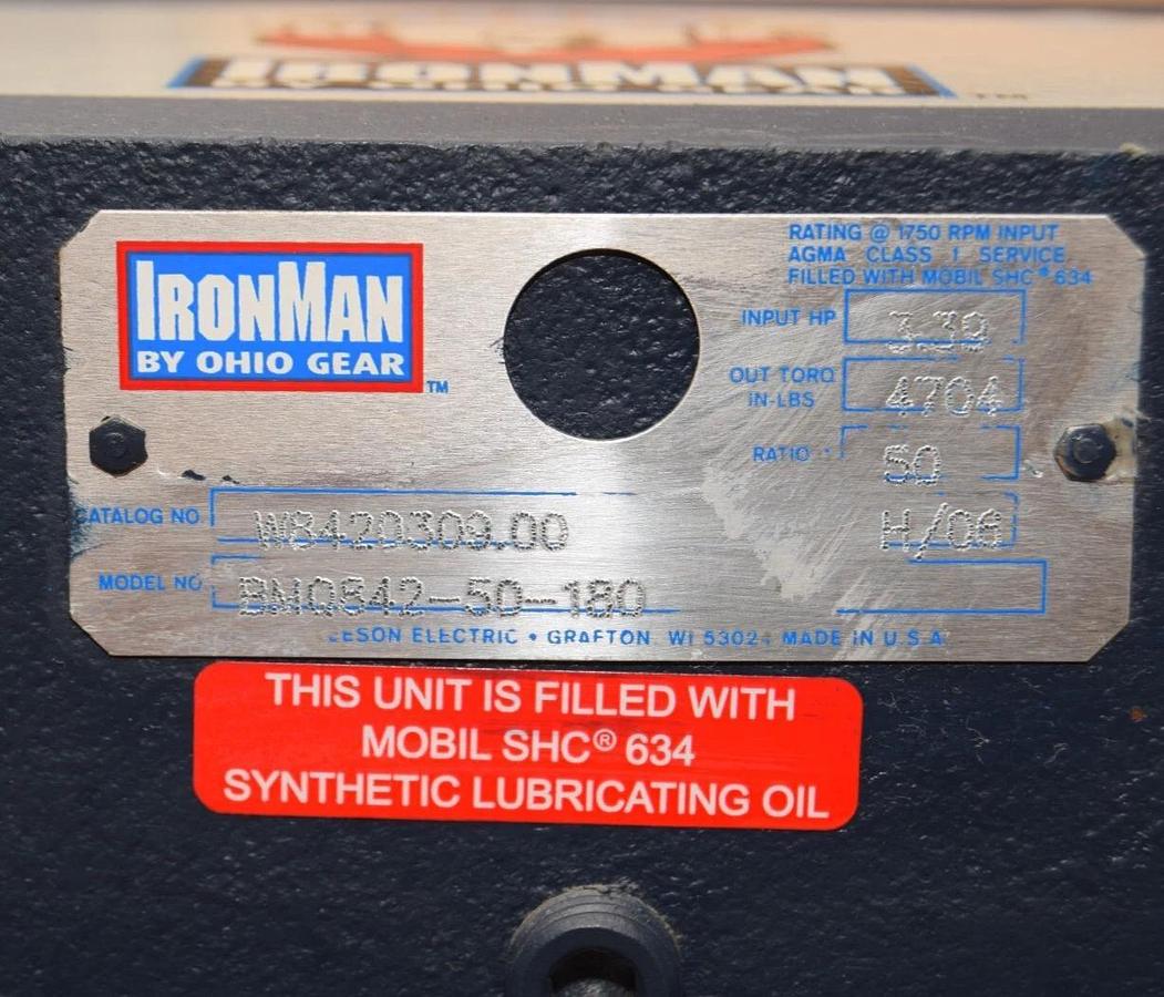 IronMan Ohio Gear Gear Box Speed Reducer W8420309.00 BMQ842-50-180 50:1 R NOS
