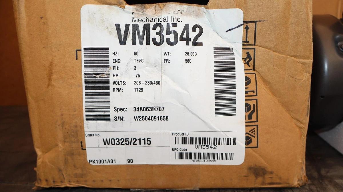 Baldor Reliance Industrial Motor VM3542 3/4hp .75hp 3ph 208-230/460v  (New)