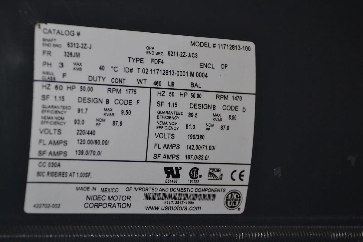 US MOTORS NIDEC VERTICAL MOTOR FDF4 11712813-100 50HP 50 HP 1775rpm 220/240V NEW