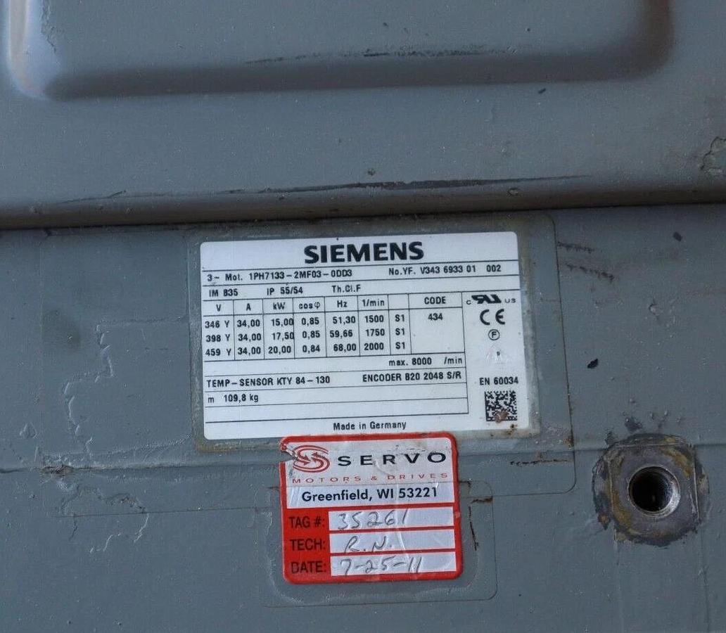 Refurbished SIEMENS 1750rpm Induction Motor 1PH7133-2MF03-0DD3 1PH71332MF030DD3 *Refurb*