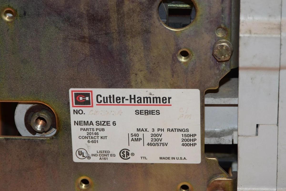 Refurbished CUTLER HAMMER C10JN3A, 540A, Size 6 600V 3P, 120V Coil Contactor, 540 Amp, sz 6