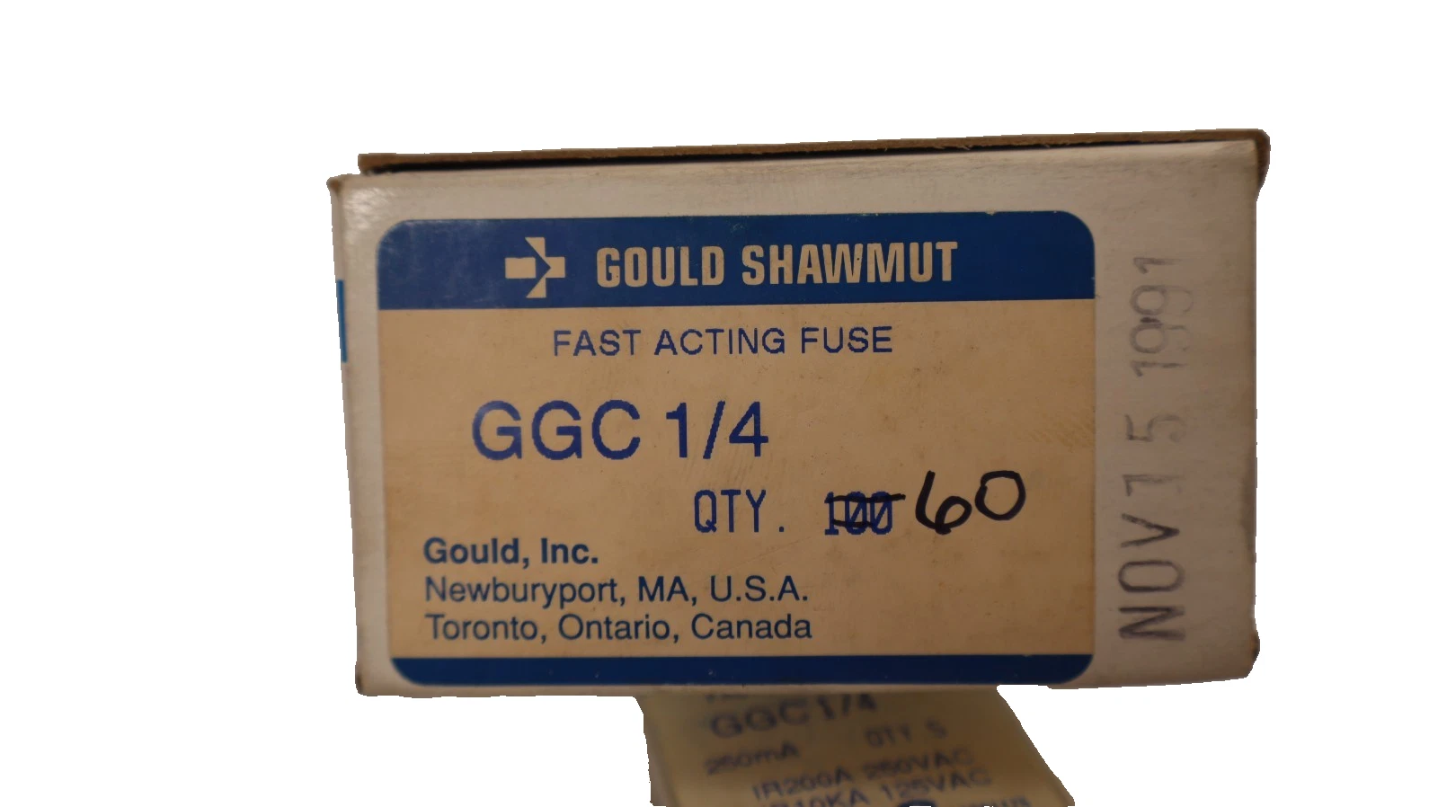 Gould Shawmut GGC 1/4 GGC-1/4 GGC1/4 1/4Amp Fast-Acting Fuse (New - Lot of 60)
