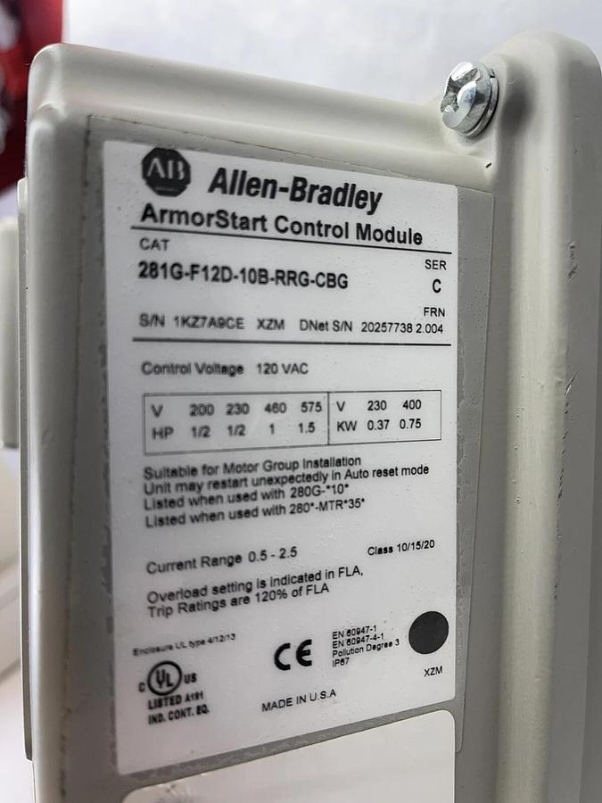 Used ALLEN BRADLEY 280G-FN-10-RG Ser. C Base 281G-F12D-10B-RRG-CBG Armostart Control