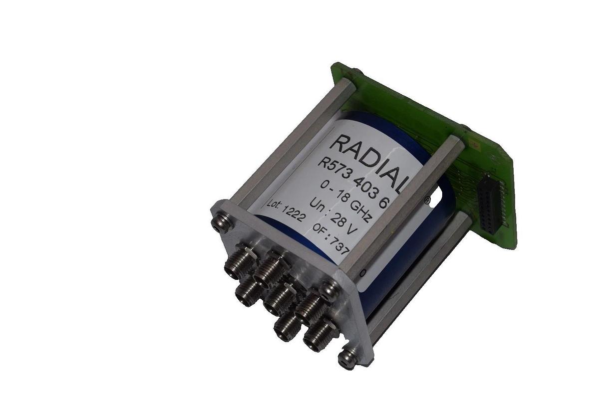 Used Radiall R573 403 610 , R573403610 0-18GHz 28V Coaxial Switch