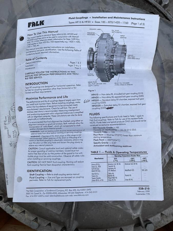 FALK Fluid Coupling 1669HFD20 1669 HFD 20 1669 HFD20 (NOS)