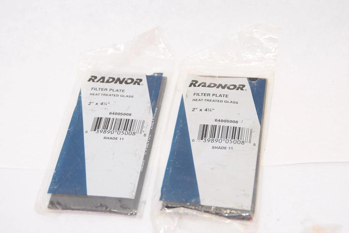 (2) RADNOR 64005008 Shade 11 2" x 4-1/2" Heat Treated Glass Filter Plate NEW