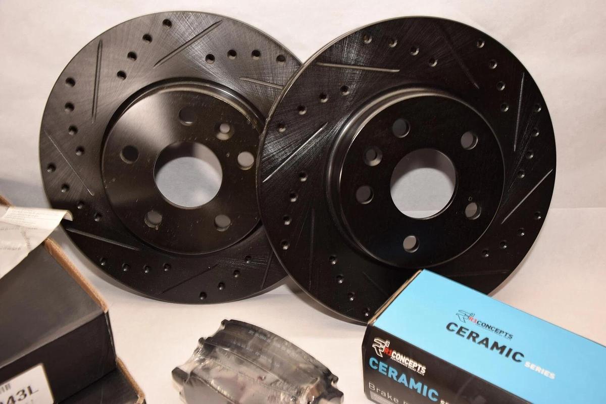 R1 CONCEPTS B09FP2NKDM Disc Front Brake Rotors Black w/ Ceramic Pads (NEW)