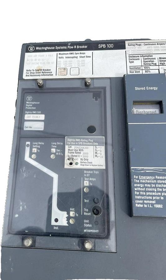 Westinghouse SPB100 3000A 3p 600V Pow-R-Way Breaker T51BLI, SPBR330F51, 3000 Amp