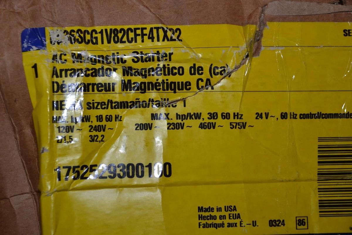 SQUARE D AC Magnetic Starter Combo 8536SCG1V82CFF4TX22 Size Sz 1 Ser A NEW