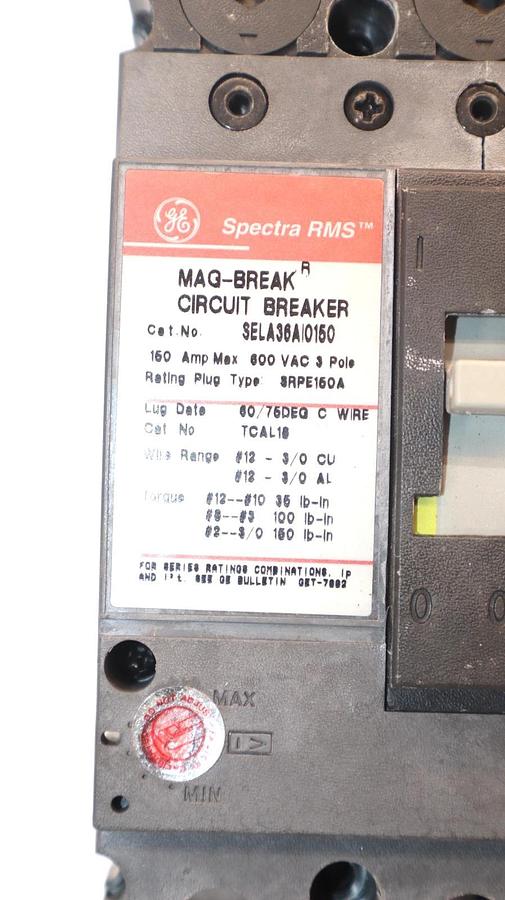 Used GE / GENERAL ELECTRIC SELA36AI0150 3P 150A 150 Amp A Breaker w/ SRPE150A Shunt