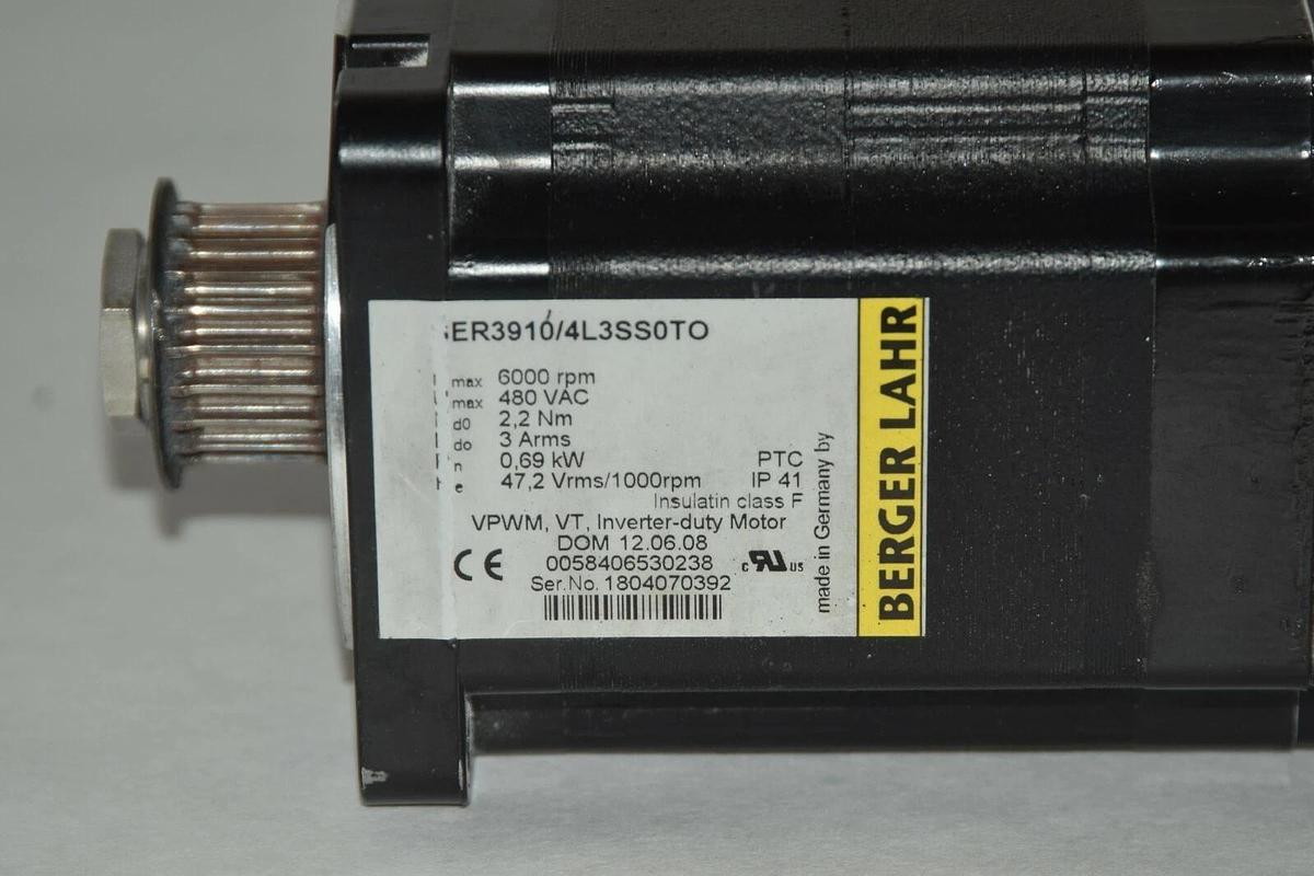 Used Berger Lahr SER3910/4L3SS0TO 480V  0.69kW  SER 3910/4L3SS0T0 Inverter Motor