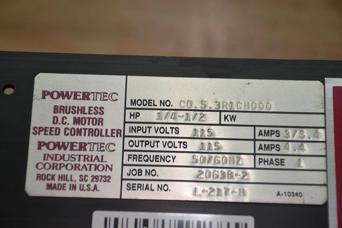 Used POWERTEC C0.5.3R1CH000 C0 5 3R1CH000 1/2HP BRUSHLESS DC MOTOR SPEED CONTROLLER