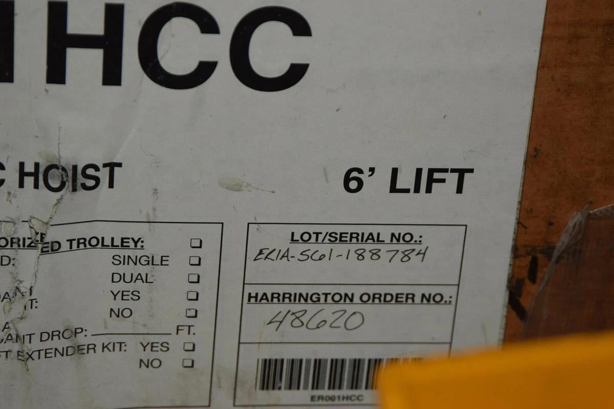 Harrington 1/8 Ton Electric Hoist 1/8T ER001HCC 6' Lift single speed (NEW)
