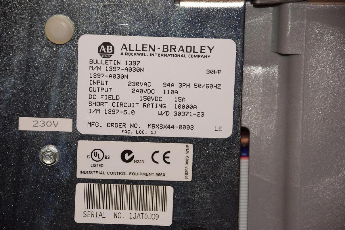 Used Allen Bradley 1397 30hp Drive 1397-A030N 1397A030N 30 HP 230v 3ph