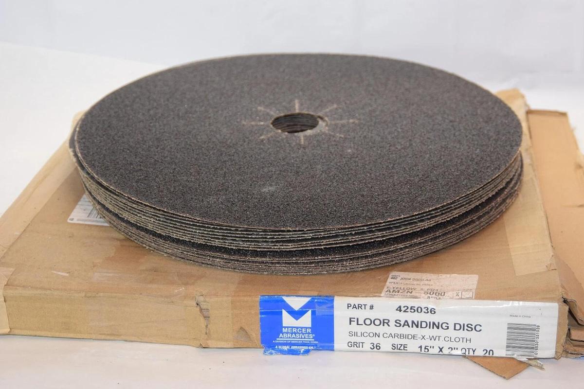 (NEW - Box 20) MERCER ABRASIVES 425036 36 Grit Size 15"x2" Floor Sanding Disc