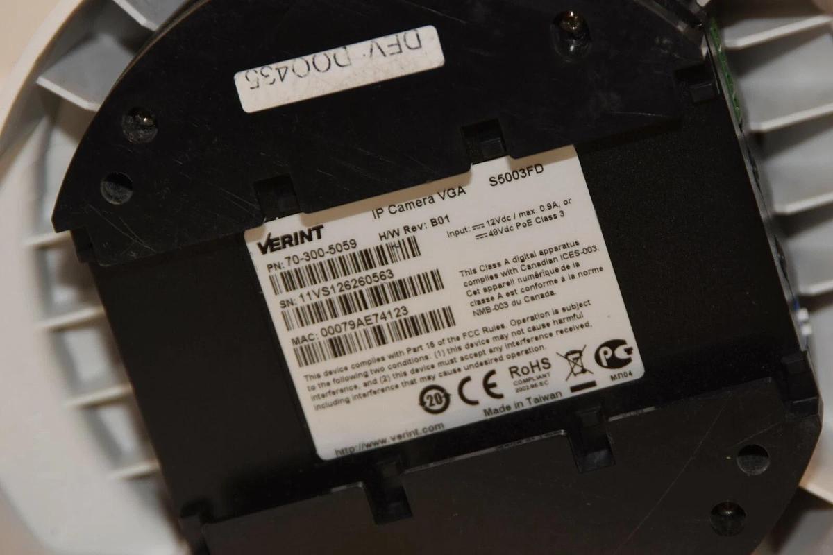 Used VERINT S5003FD 70-300-5059 Rev B01 IP Camera VGA Dome Security Camera
