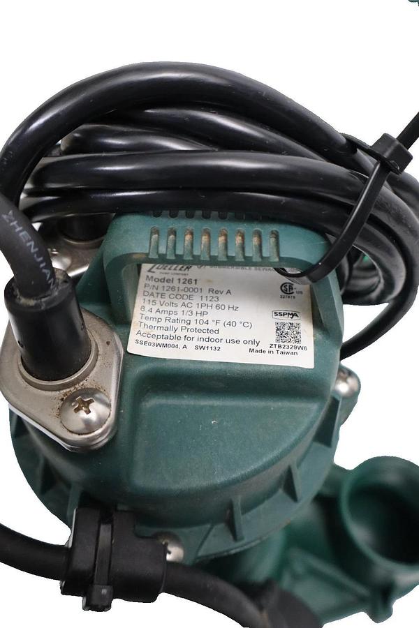Used Zoeller Submersable Sewage Pump 1261-0001 1261 Rev A 1/3hp 115v 1P 8.4A 2" NPT