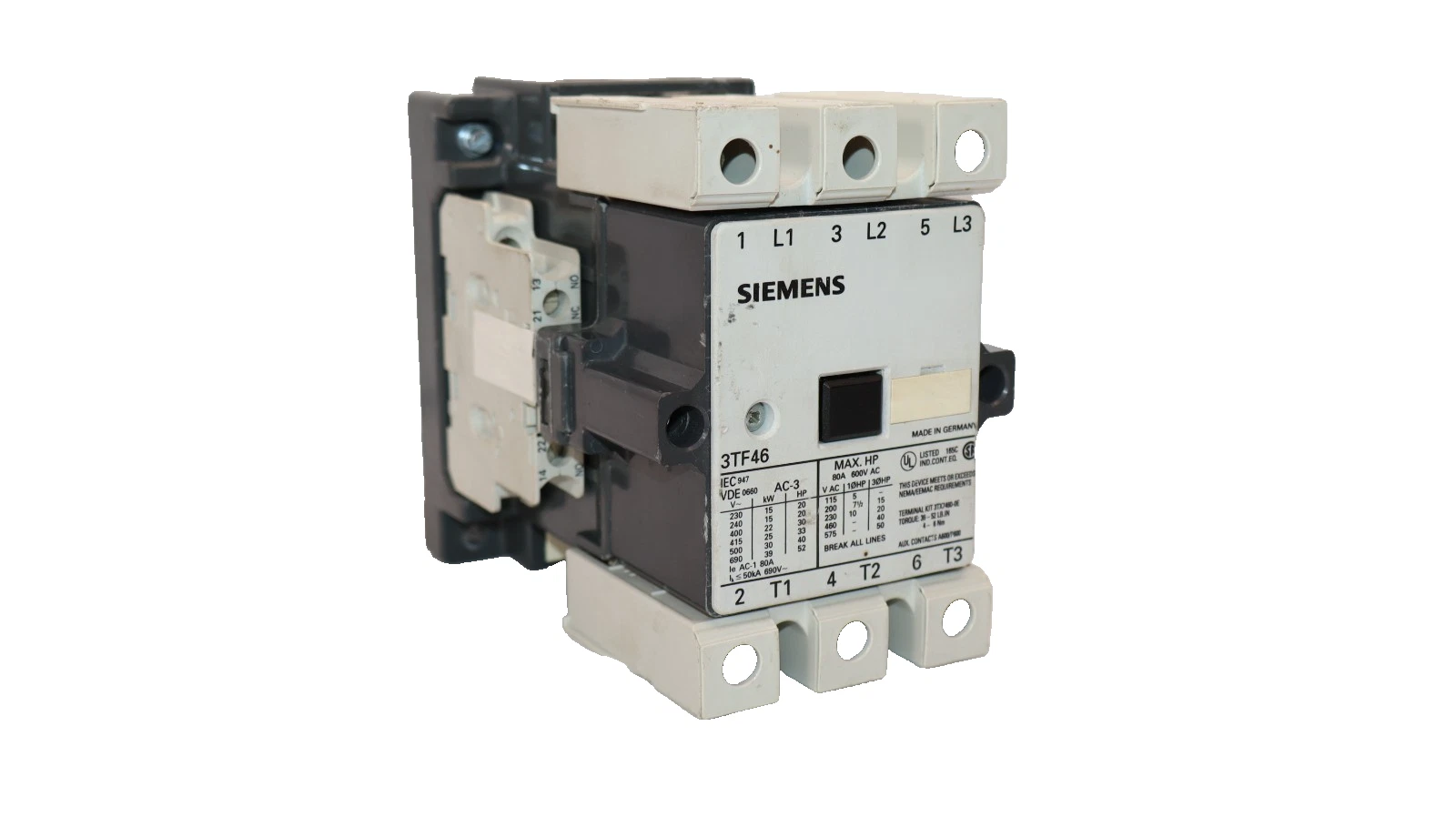 Used Siemens Motor Starter Contactor 3TF4611-0AK6 3TF46 110/120V Coil 3TF46110AK6