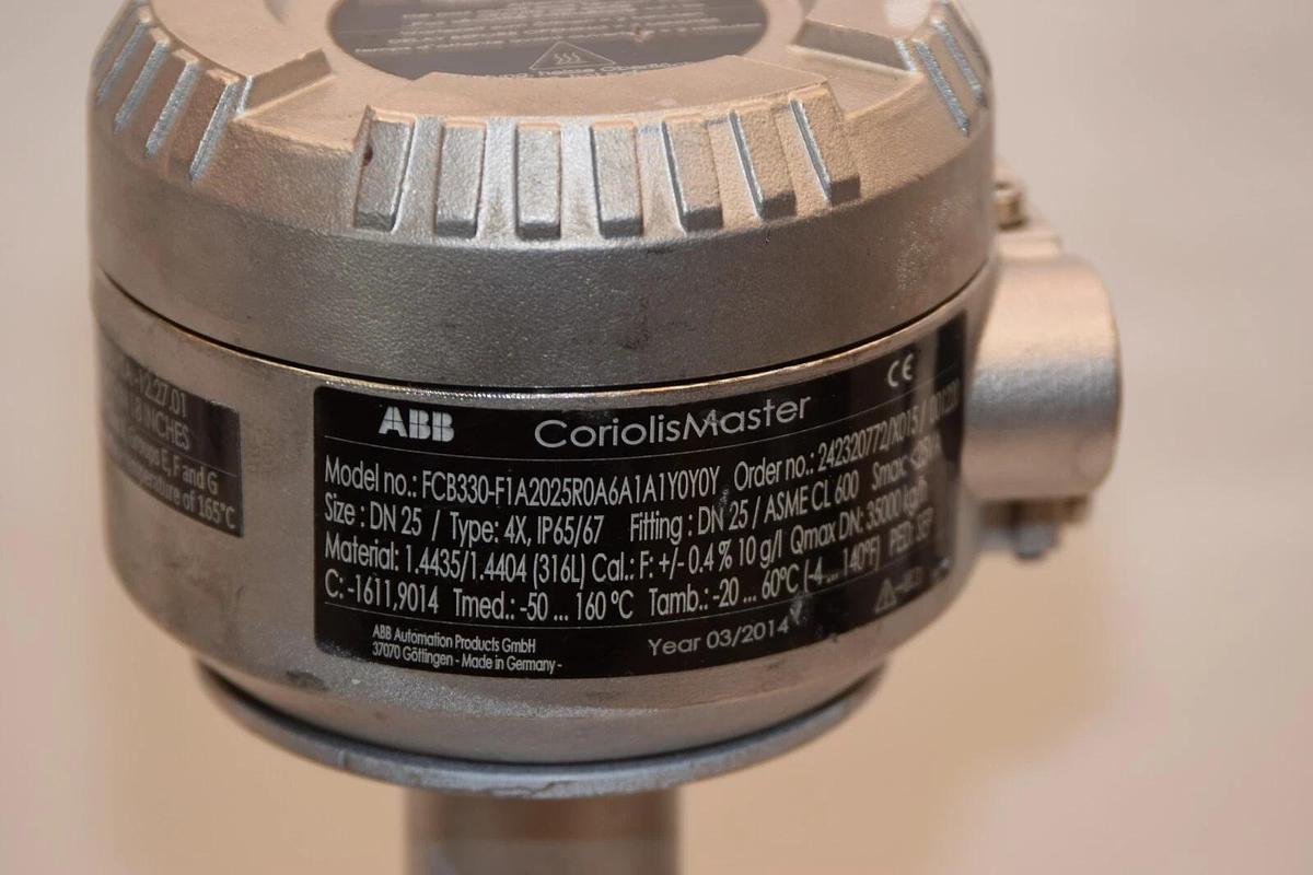 Used ABB CoriolisMater FCB330-F1A2025R0A6A1A1Y0Y0Y 1" Mass Flow Meter
