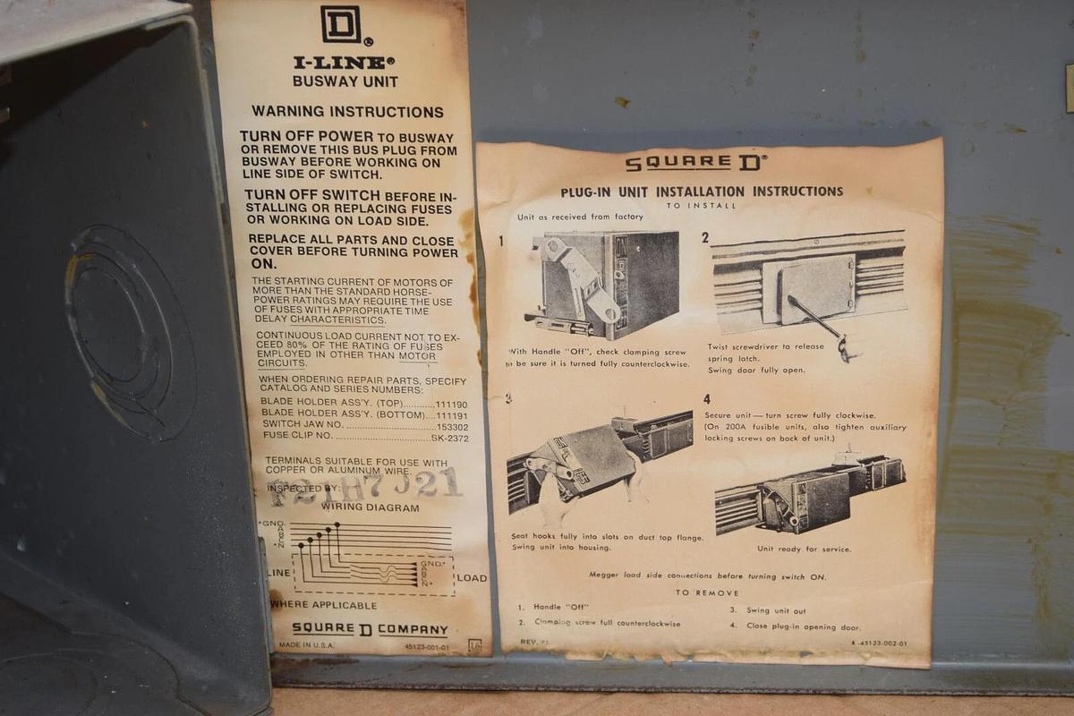 Used SQUARE D I-Line Busway Unit Switch PQ3206 PQ-3206 Ser 1 60A 60 Amp 3PH 3W 240V