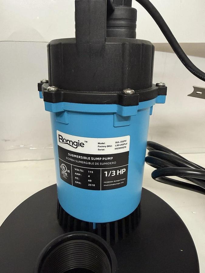 BOMGIE 1/3HP Sump Pump Submersible Vertical Float Switch SUL-332PV 115v 2510gph