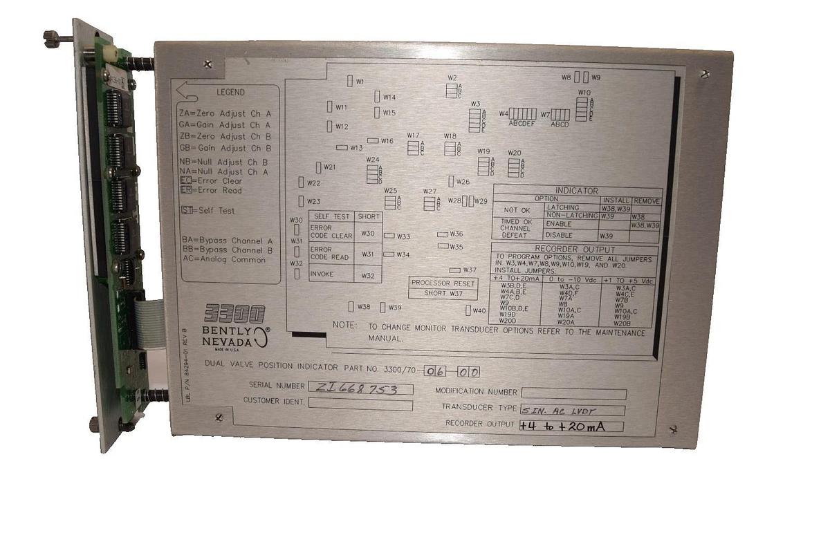 Used Bently Nevada 3300/70-06-00 Dual Valve Position Indicator Module
