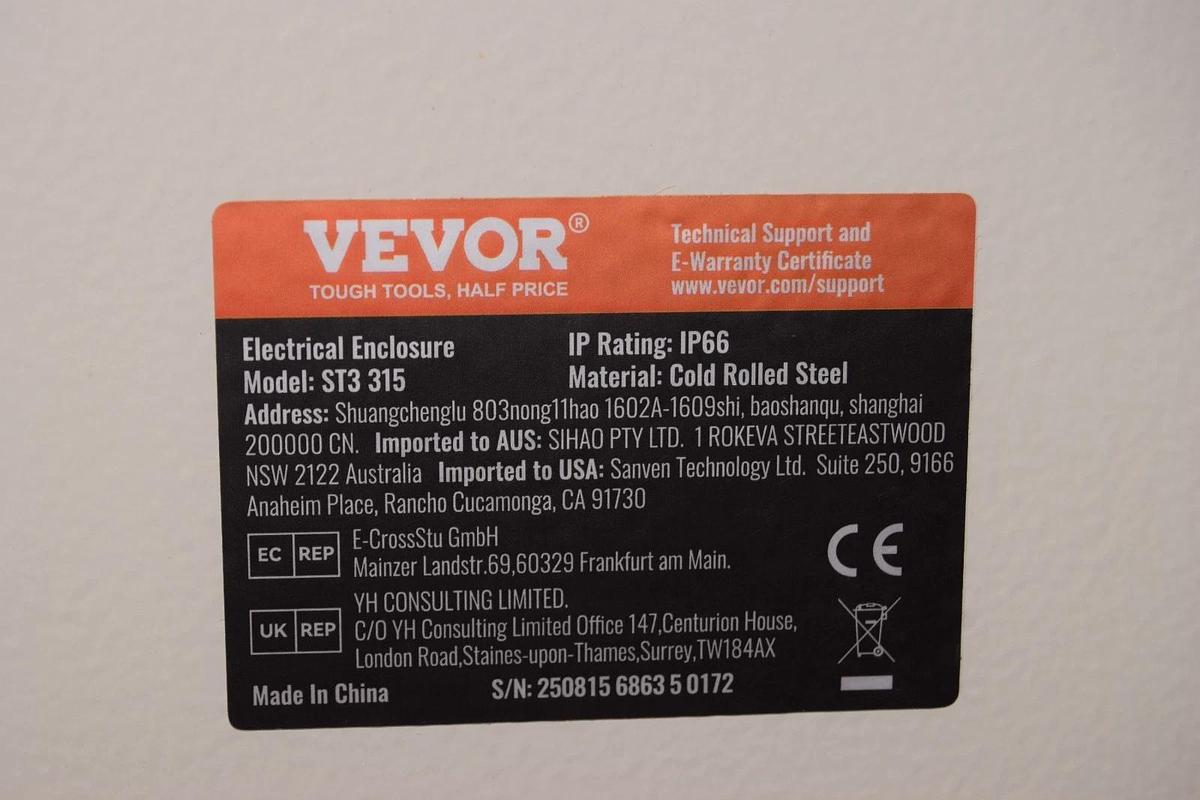 Vevor Steel Electrial Enclosure ST3 315 ST3315 12"x12"x6" Nema 4x (New)
