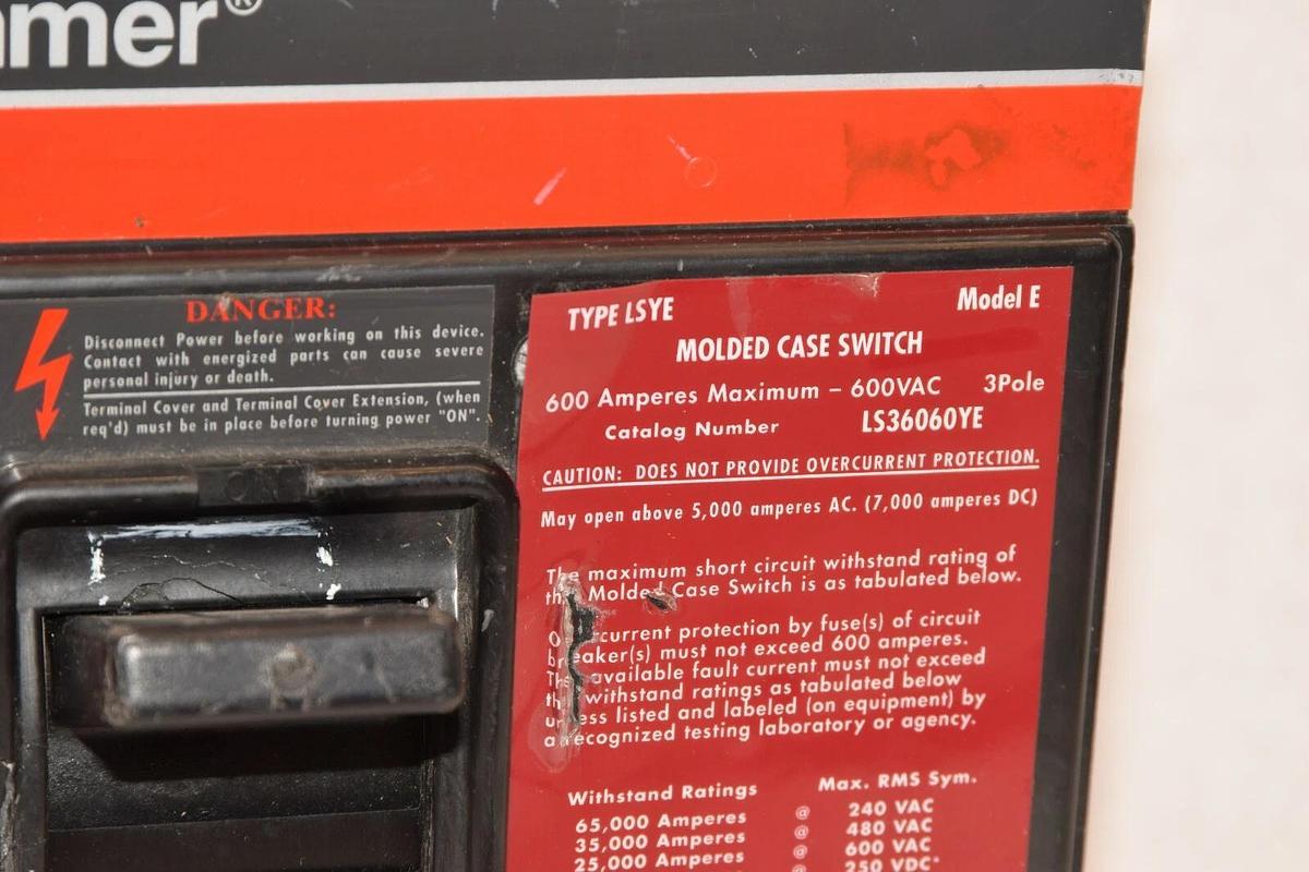 Used CUTLER HAMMER LS36060YE 600A 600 Amp Model F 3P Molded Case Switch Breaker