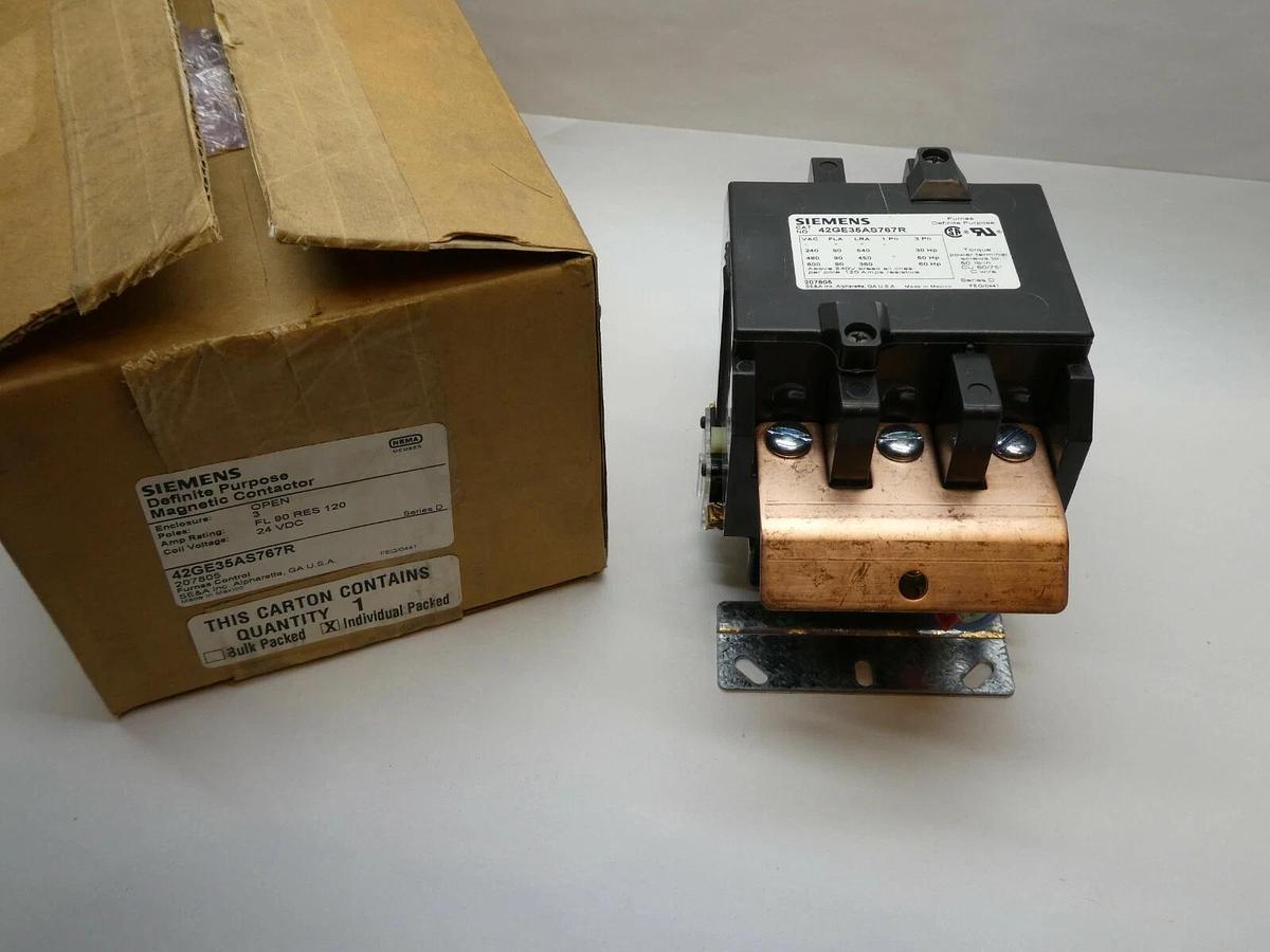 Used Siemens Definite Purpose Contactor 42GE35AS767R 3 pole 24VDC COIL 90A (NEW)