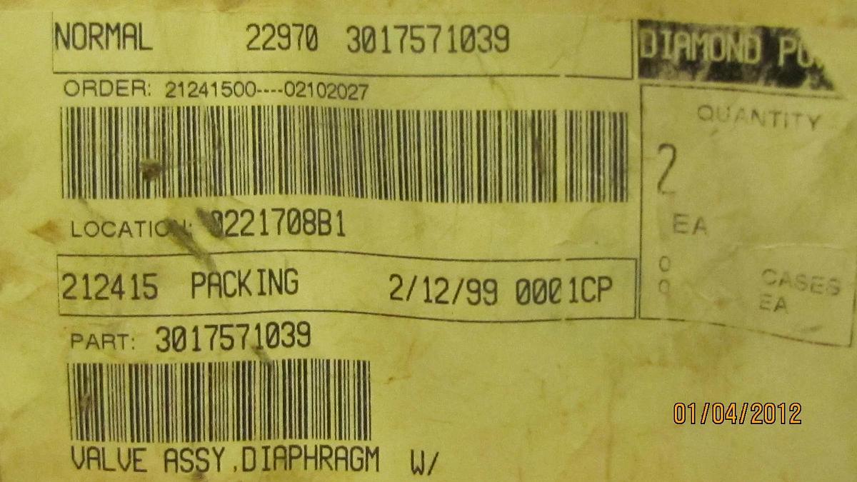 Diamond Diaphragm Valve 3017571039 350 PSI  NEW