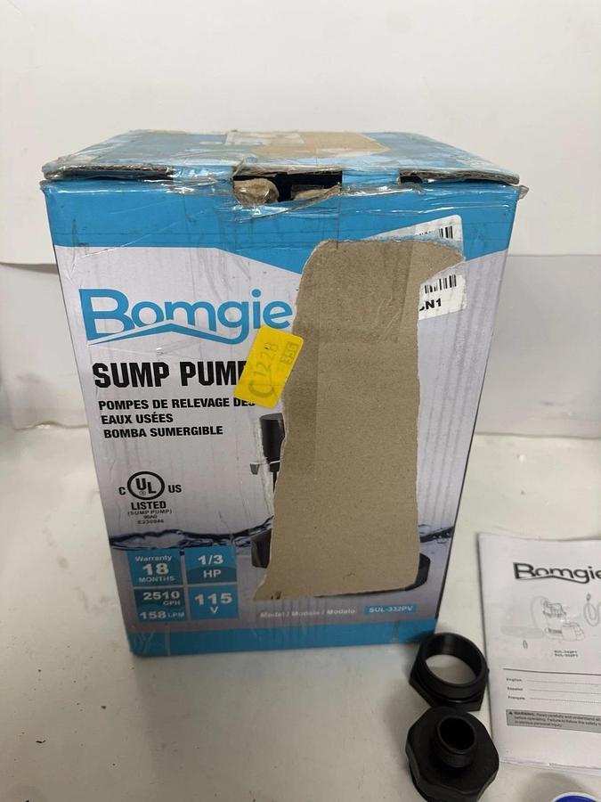 BOMGIE 1/3HP Sump Pump Submersible Vertical Float Switch SUL-332PV 115v 2510gph