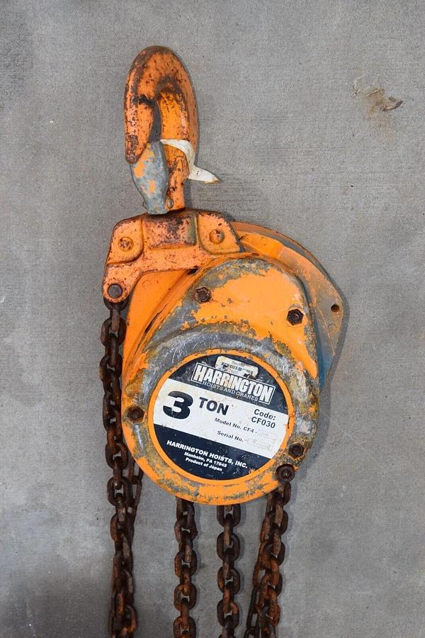 Used HARRINGTON CF030 3-Ton 3 Ton 3T Manual Overhead Chain Hoist (20' Chain Drop)