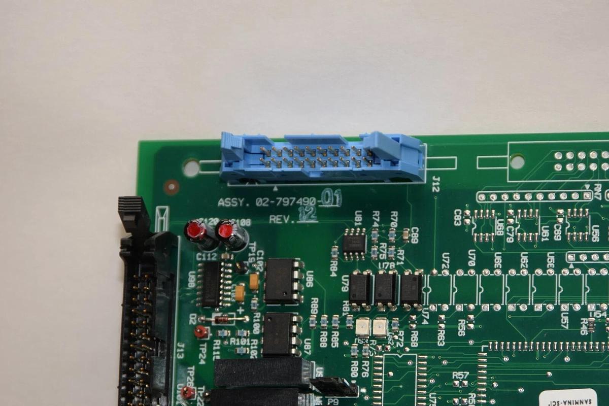Used EMERSON / LIEBERT 02-797490-01 Rev 12 Circuit Board *Chipped Locking Tab*