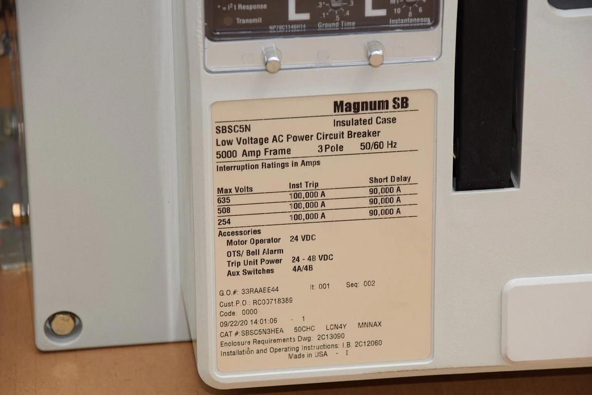 Used EATON Magnum SB SBSC5N Low Volt AC Circ Breaker SBSC5N3HEA 5000 Amp 5000A AS IS