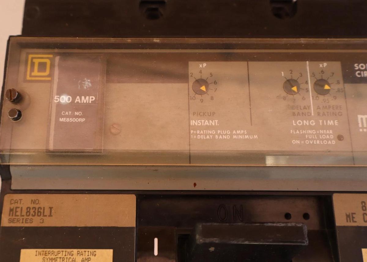 Used Square D 800 Amp MEL836LI 600V Circuit Breaker 3p500A Trip Micrologic ME8500RP