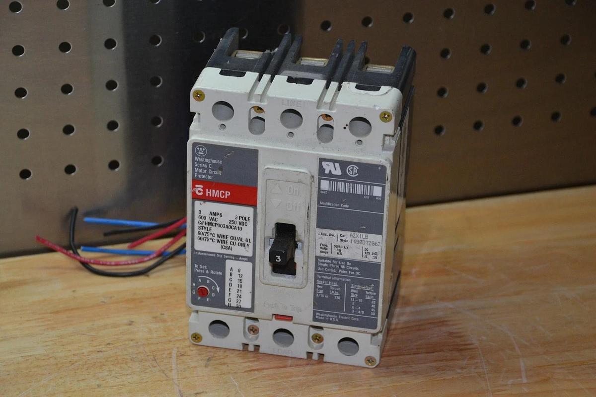 Used Westinghouse 3A Breaker  HMCP HMCP003A0CA10  3 Pole 600V Aux Sw. A2x1lb