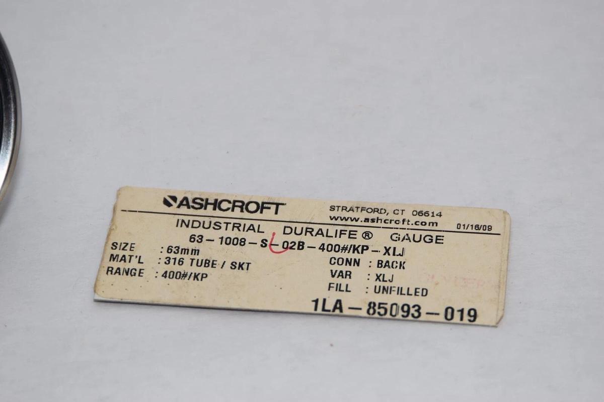 (NEW) ASHCROFT 63-1008-SL-02B-400# / KP-XLJ 63mm 0-400psi Pressure Gauge