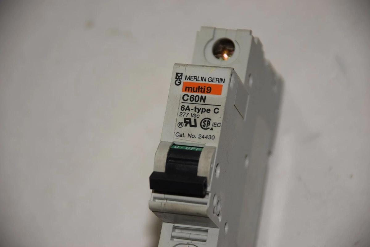 Used MERLIN GERIN C60N MULTI9 6A 277VAC TYPE C 1 POLE CIRCUIT BREAKER