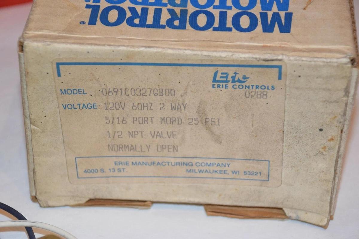 NEW ERIE CONTROLS 0691C0327GB00 120V 60Hz 2-WAY 5/16" PORT 1/2NPT VALVE