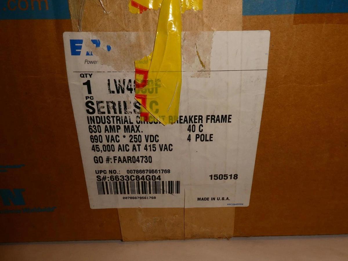 (New) Cutler Hammer EATON Breaker LW4630F  LW 45k 4P 630 amp max 690vac 250Vdc