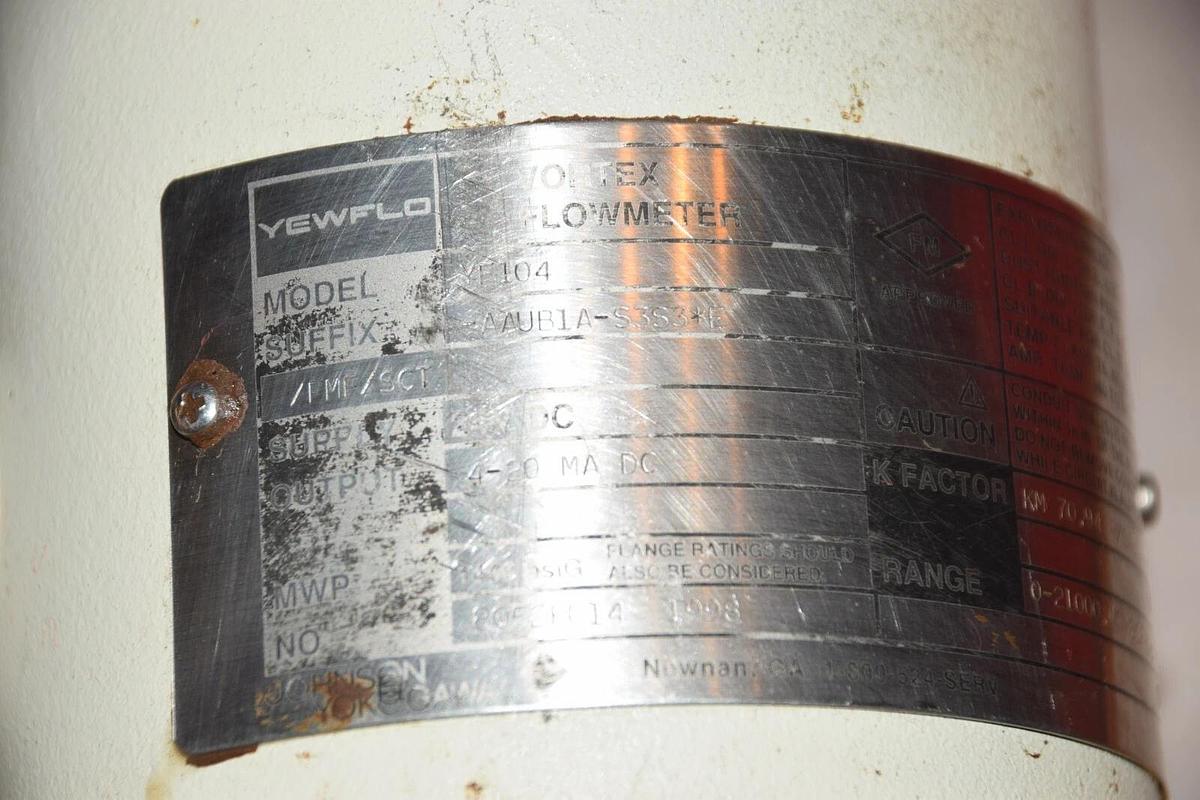Used YOKOGAWA YEWFLO YF104-AAUB1A-5353*E USG 24VDC 0-21000.00 VORTEX FLOWMETER