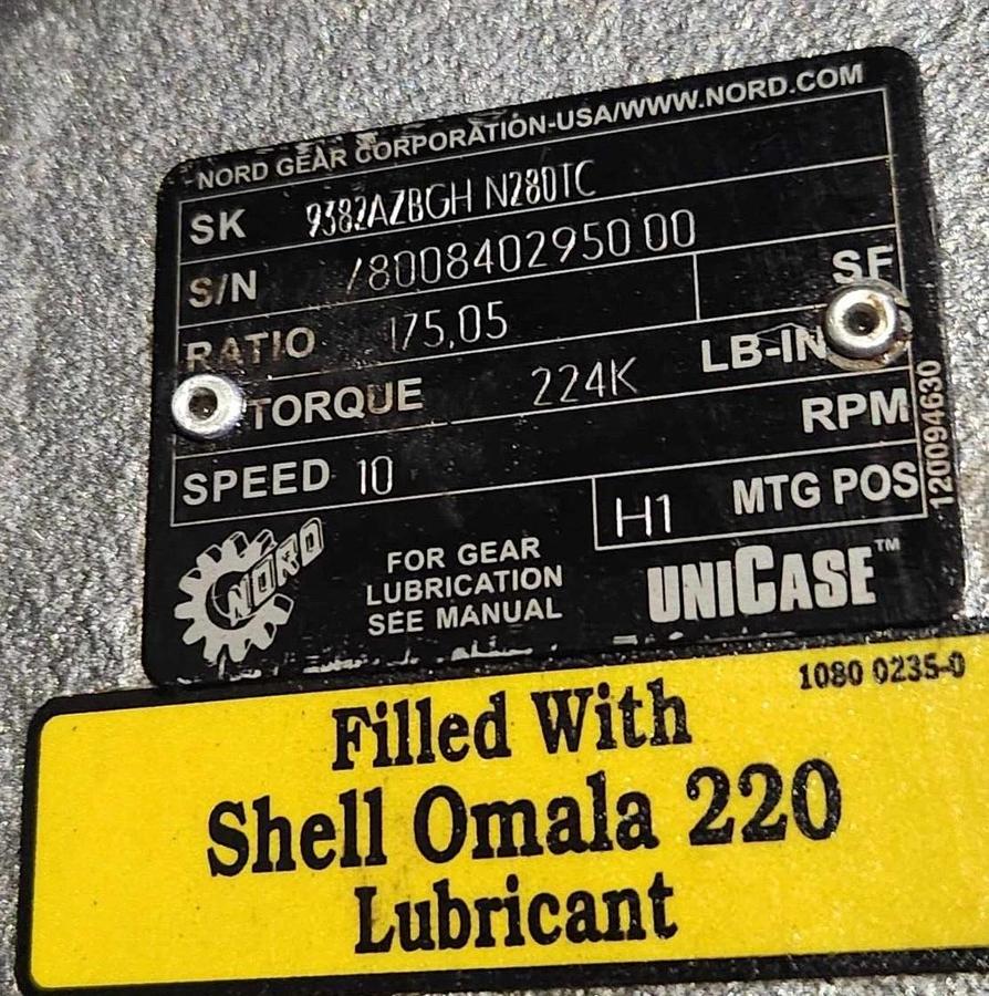 NORD GEAR 9382AZBGH N280TC Inline Gear Box Reducer 175.05:1  10Rpm 224K LbIn