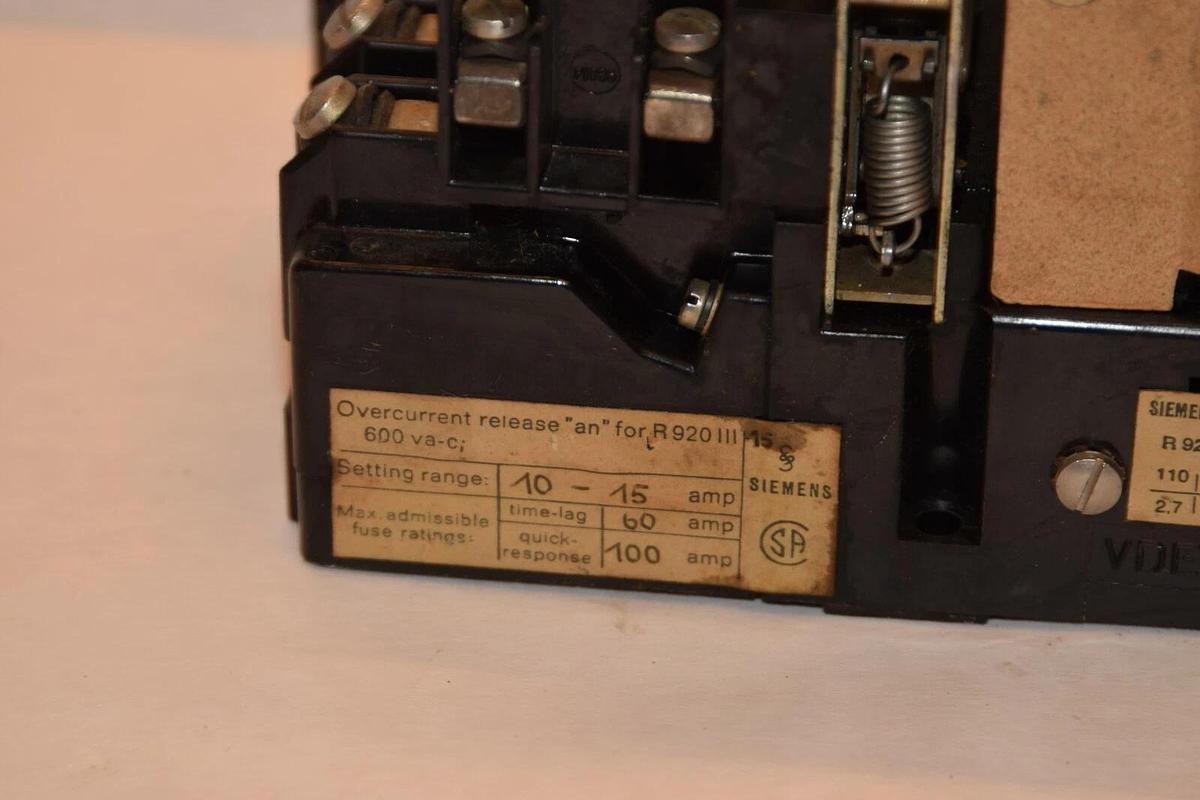 (NEW) SIEMENS Vintage R920III R920111 10-15Aam Overload Relay