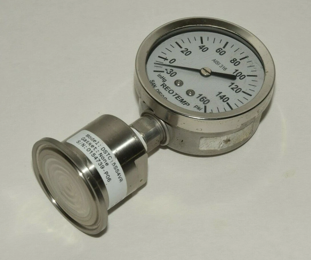 Used REOTEMP DSTC15SS4VR DA-PU1 -30 to 160psi 2.5" Face Triclamp Pressure Gauge