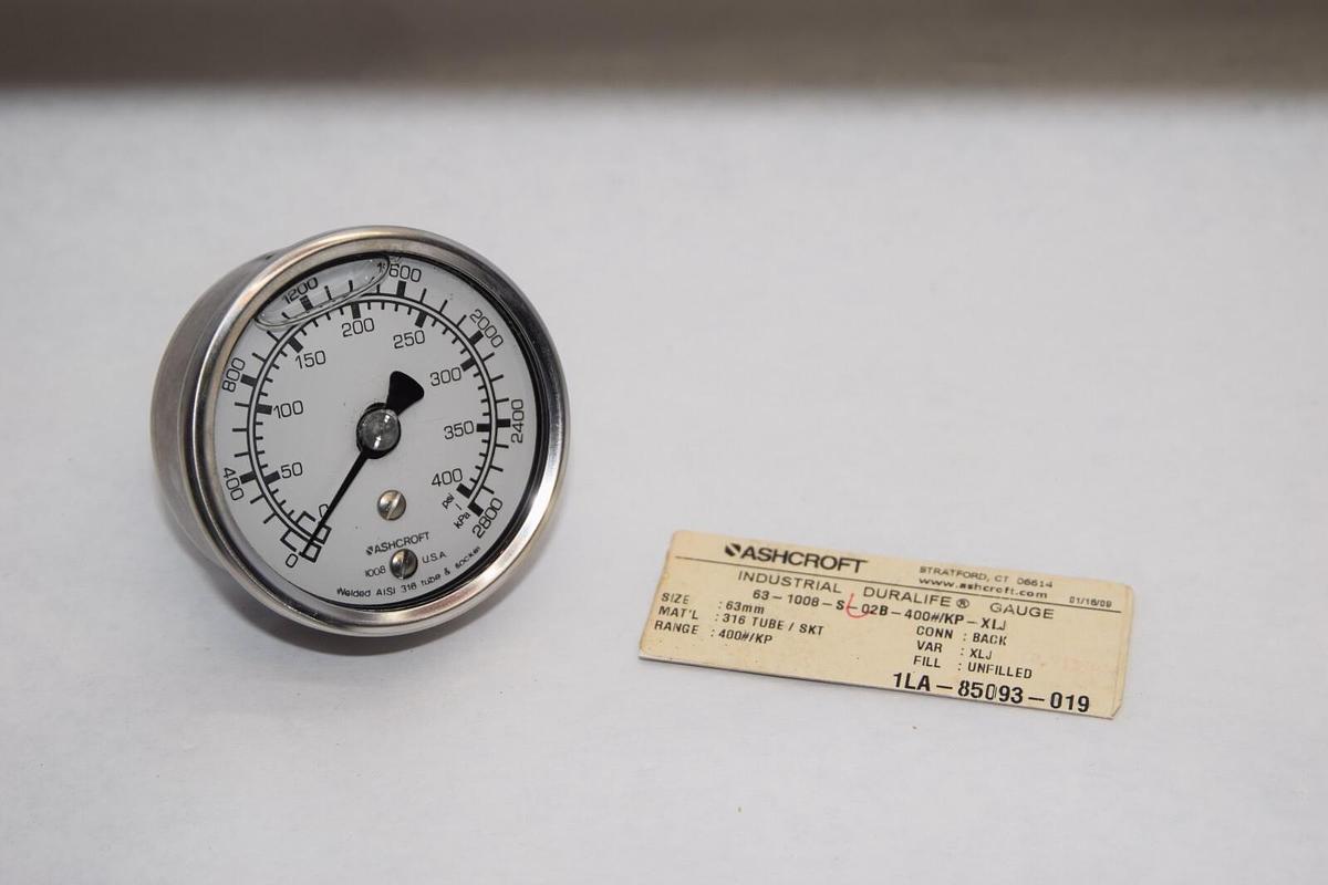 (NEW) ASHCROFT 63-1008-SL-02B-400# / KP-XLJ 63mm 0-400psi Pressure Gauge