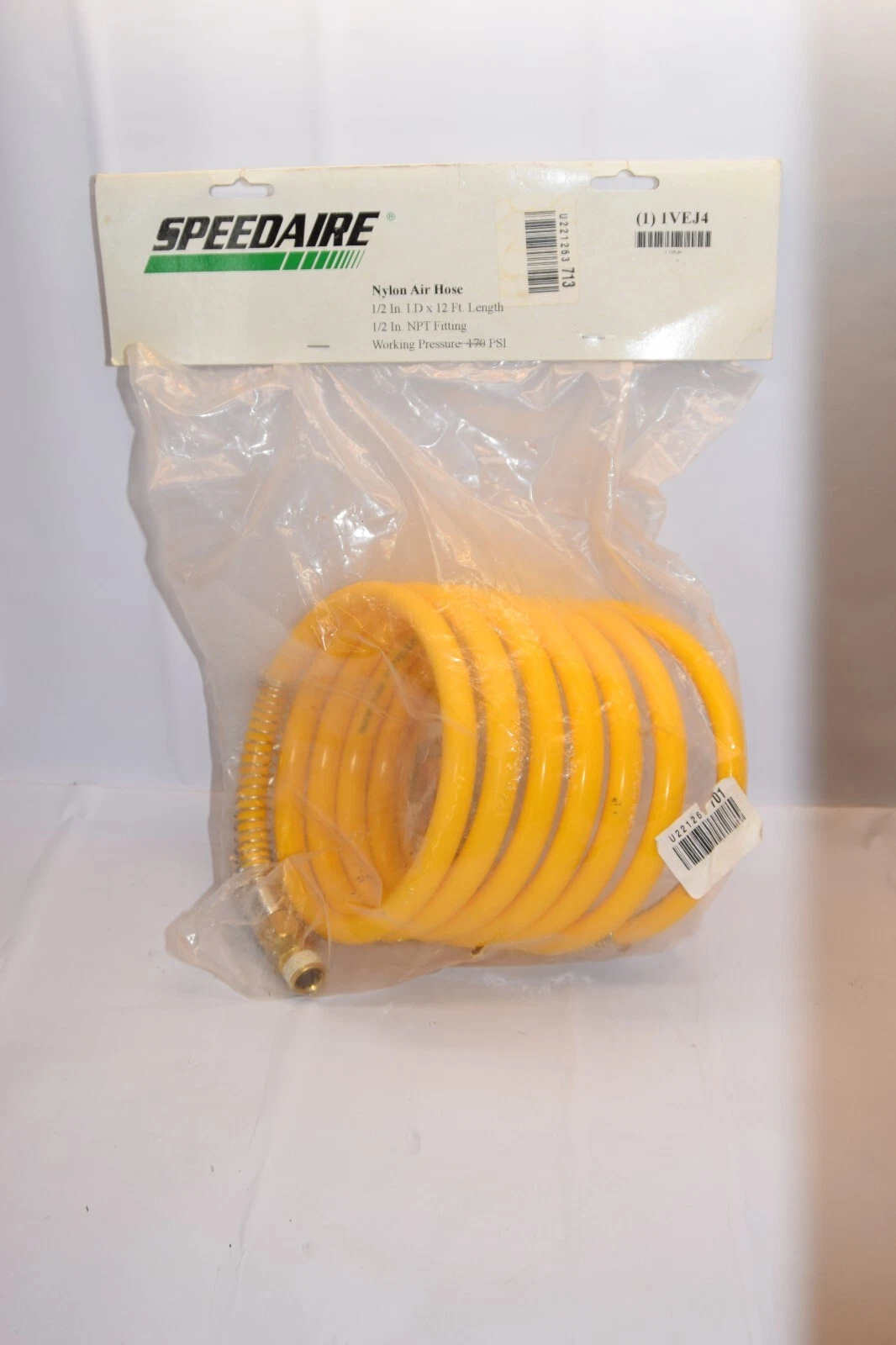 (NEW) SPEEDAIRE 1VEJ4 12' 1/2"NPT 170psi Nylon Air Hose