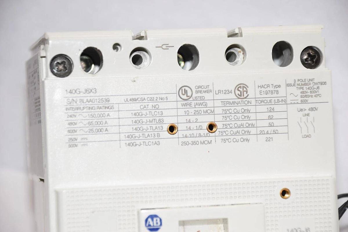 Used ALLEN BRADLEY Circuit Breaker 80A 140G-J6X3 140GJ6X3 Type HACR 3 Pole 80 Amp
