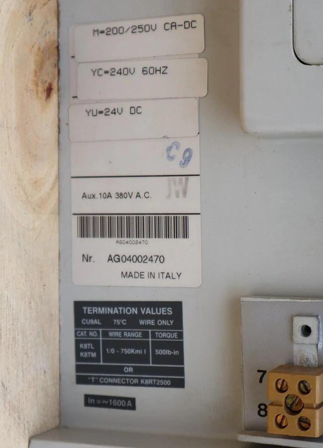 Used ABB Sace S8 S8V 1600A Circuit Breaker AG04002470 PR212/P P-3203  3p 240/480/600v