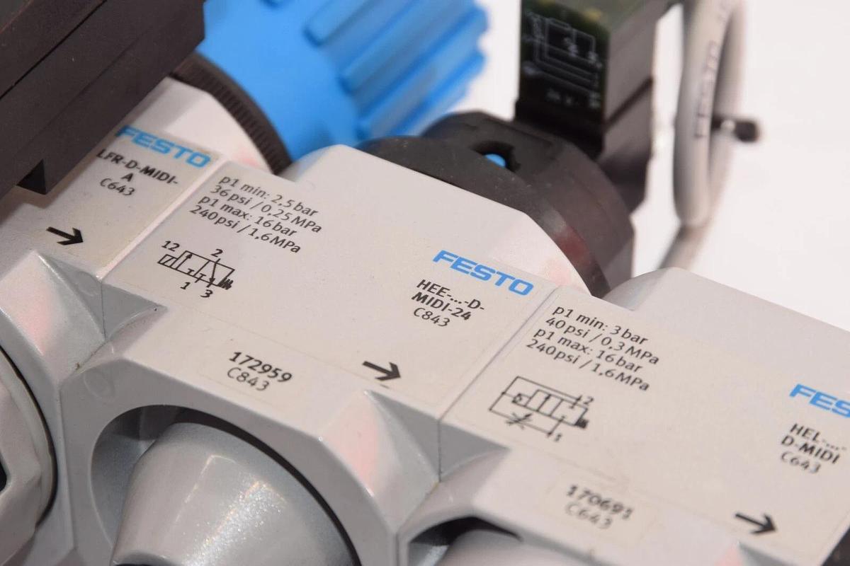 Used FESTO LFR-D-MIDI-A Filter Regulator HEE-...-D-MIDI 24 HEL-..-D-MIDI HE-..-D-MIDI